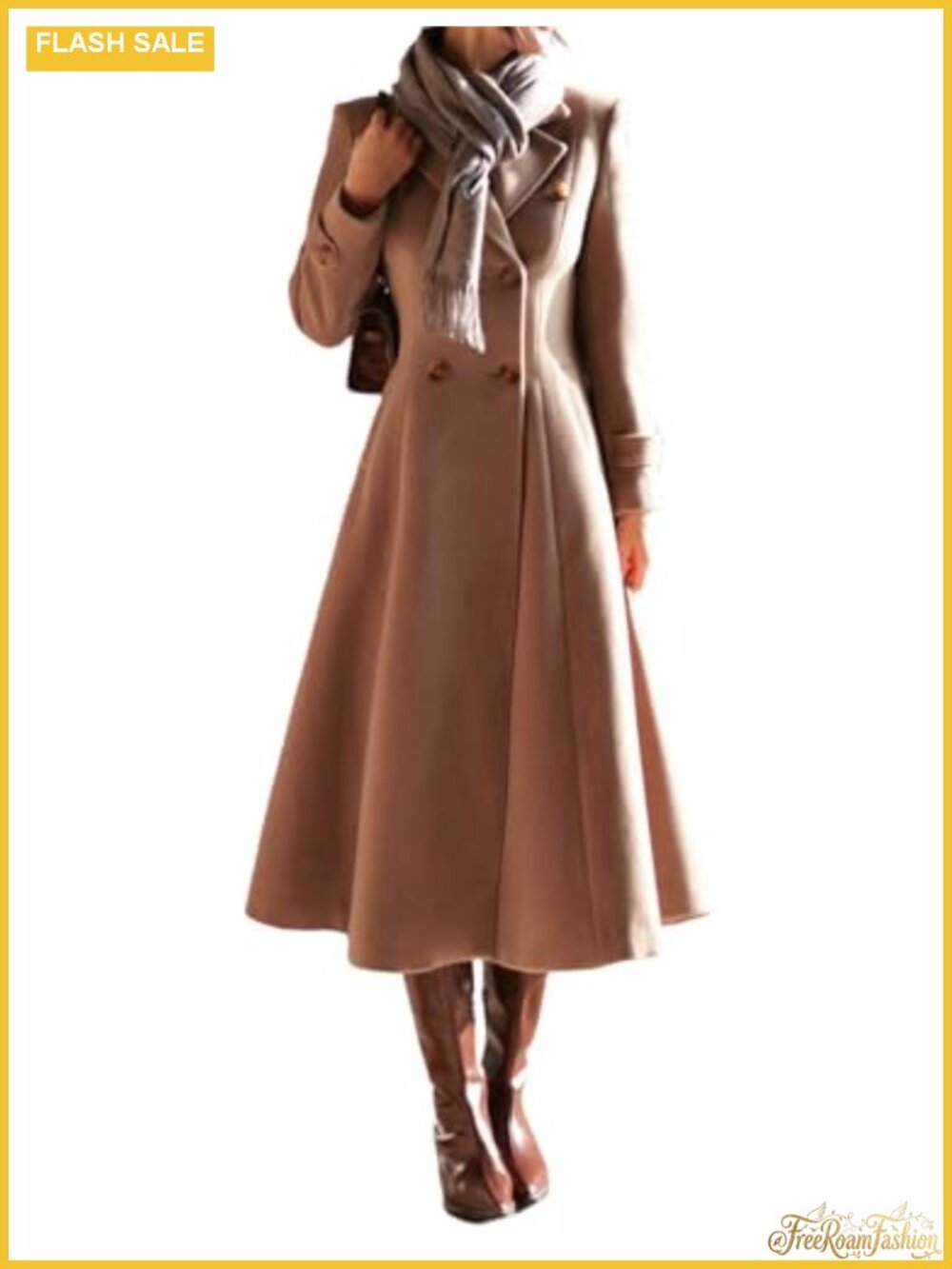 Womens Long Wool Coat Double Breasted Peacoat Fall Winter Trench Jacket